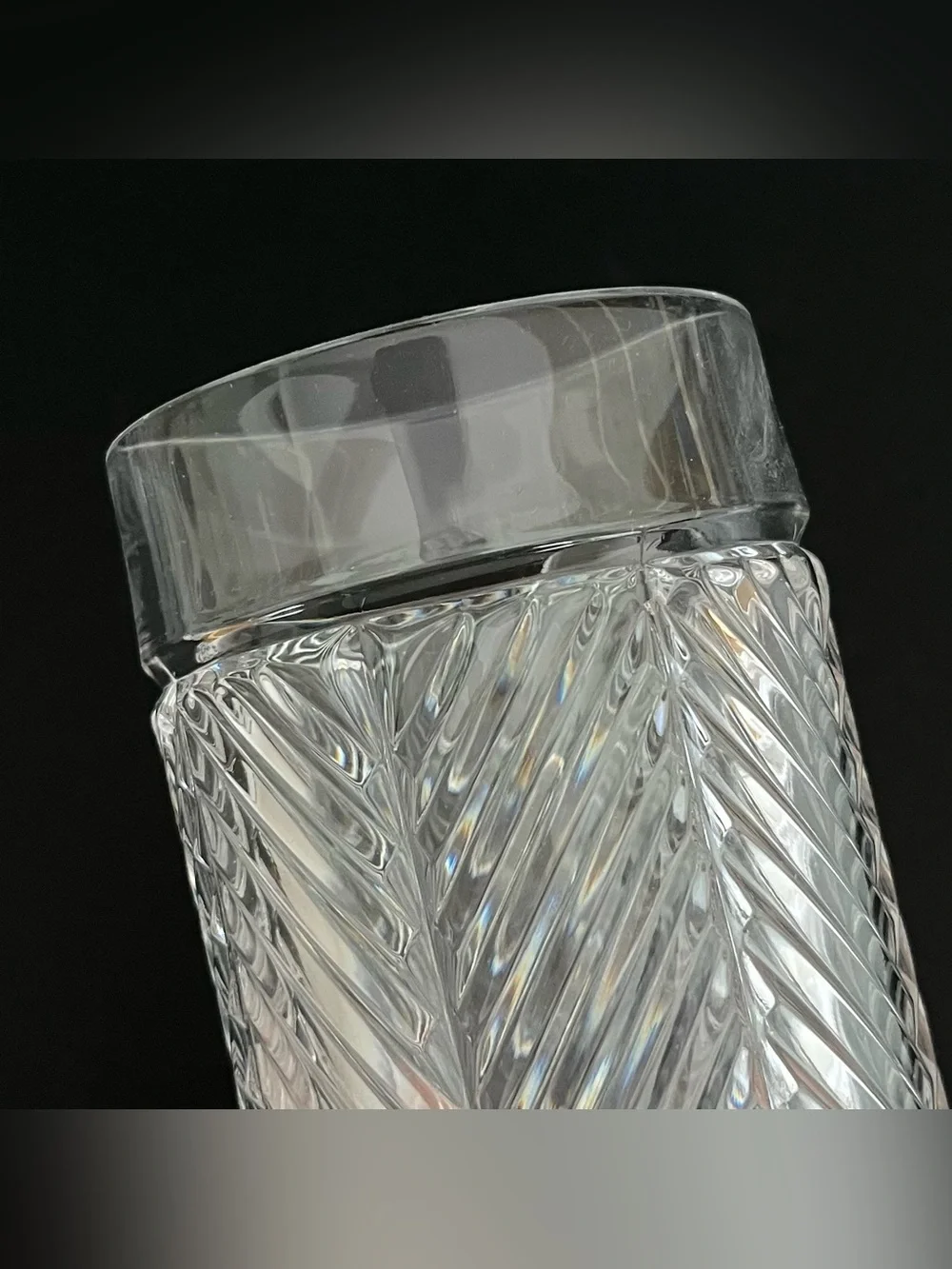 Vintage Ralph Lauren Herringbone Crystal Highball Glass Vase Heavy Bottom 6-1/4